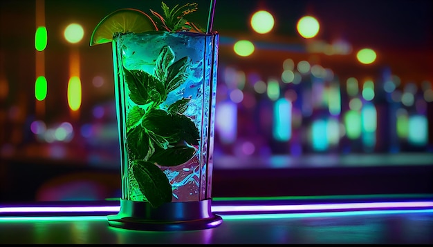 Foto gratuita cocktail con lime, limone e menta, freschezza generativa ai