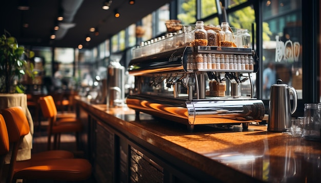 Foto gratuita il barista della caffetteria serve bevande calde su un tavolo di legno generato dall'intelligenza artificiale