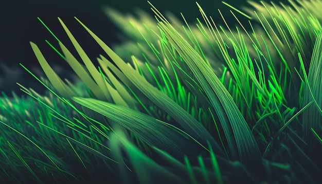 Бесплатное фото Закрыть текстурную зеленую траву в лесу, генеративную al