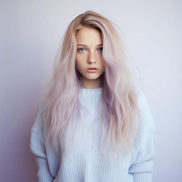 Бесплатное фото Крупным планом портрет красивой девушки с белыми волосами
