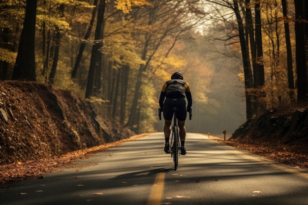Cyclist riding bicycle in nature