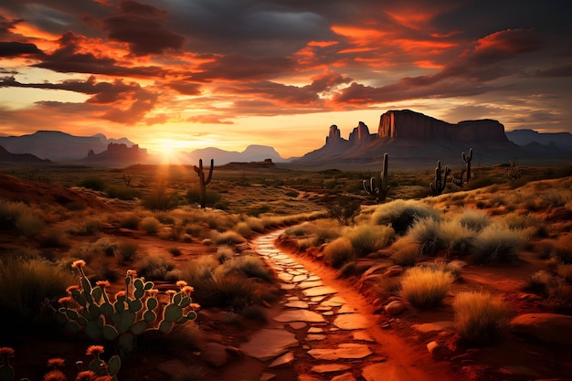 Бесплатное фото Пустынный пейзаж закат фон
