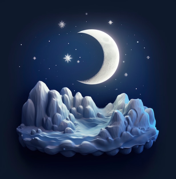 Бесплатное фото Мечтательная луна со звездами