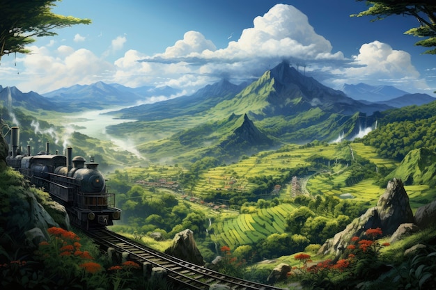 Бесплатное фото Сцена в стиле фэнтези с горным пейзажем