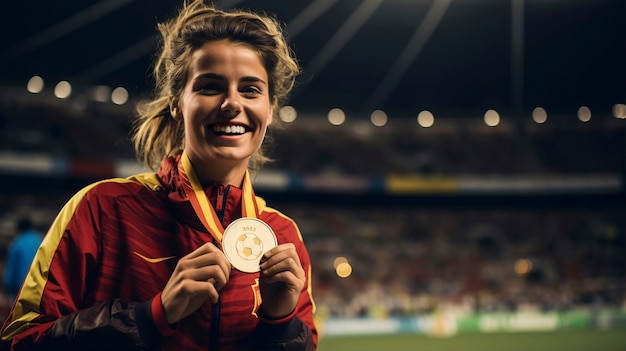 Испанская футболистка с золотой медалью