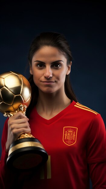 Испанская футболистка с трофеем чемпионата мира