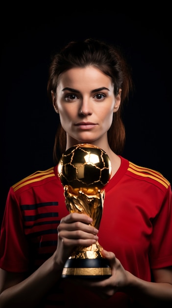 Испанская футболистка с трофеем чемпионата мира