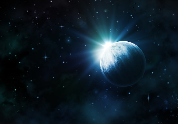 Бесплатное фото Ночное небо фон с вымышленной планеты туманности и звезды