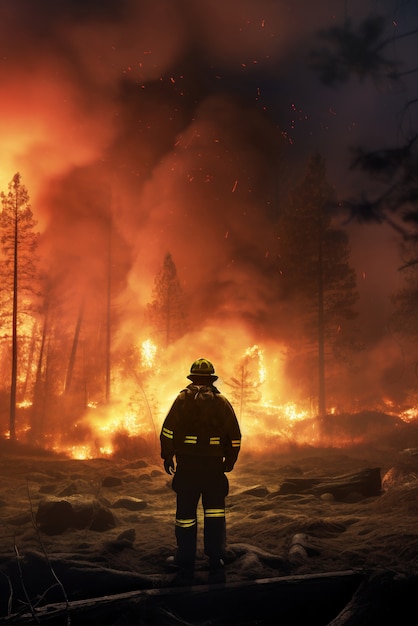Бесплатное фото Пожарные помогают с природными лесными пожарами