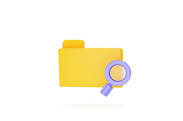 무료 사진 문서 검색 파일 스캔 아이콘 또는 기호 배경 3d 일러스트를 확대하는 폴더 아이콘