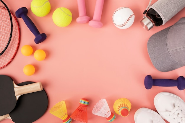 Free photo flat lay still life sport composition