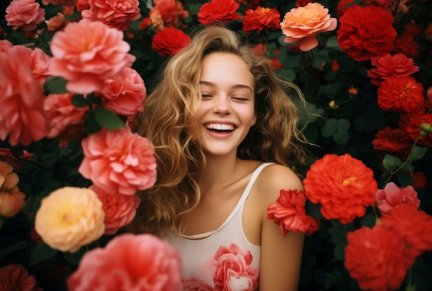 Бесплатное фото Женщина вид спереди позирует с красивыми розами