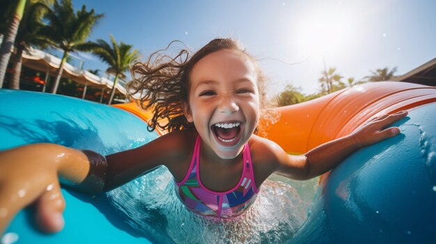 Девушка веселится в бассейне.
