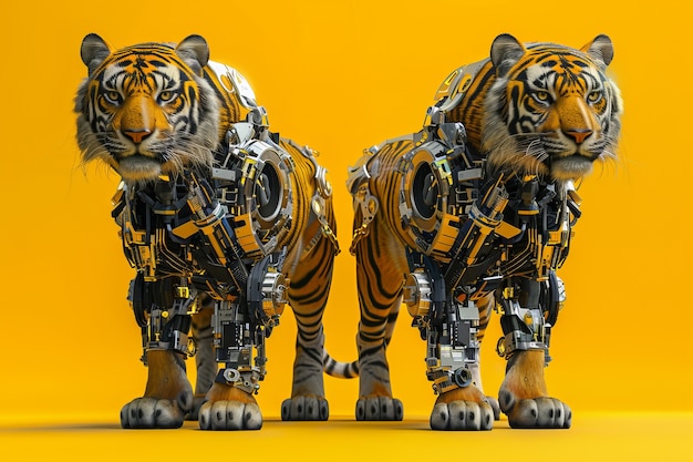 Free photo futuristic half-robot tiger