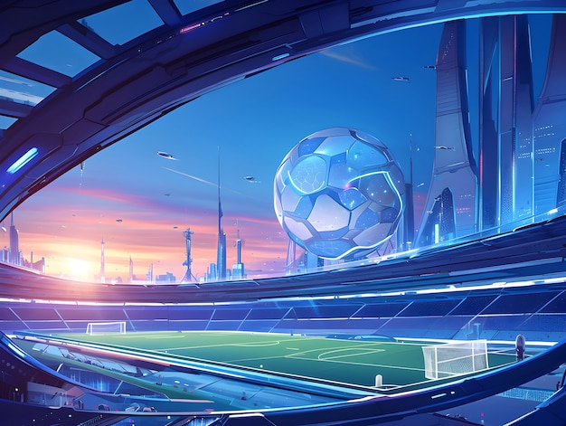 Бесплатное фото Иллюстрация футуристического футбольного поля