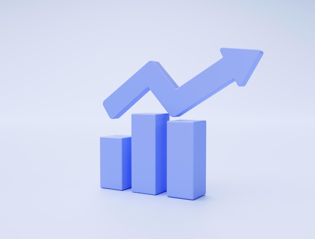 Бесплатное фото Гистограмма роста и стрелочный маркетинг значок онлайн-покупок или символ концепции электронной коммерции на синем фоне 3d иллюстрация