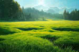 Бесплатное фото Зеленое поле дерева и голубое небоотлично в качестве фонавеб-баннер генеративный ай