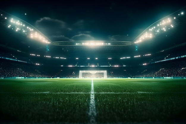 Бесплатное фото Зеленая трава кинематографическое освещение футбольный стадион