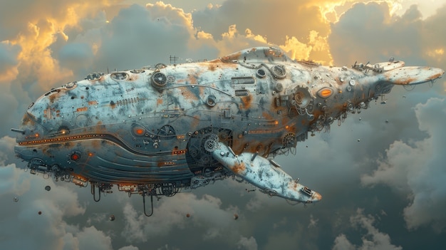 Бесплатное фото Наполовину кит, наполовину робот в фантастическом стиле.