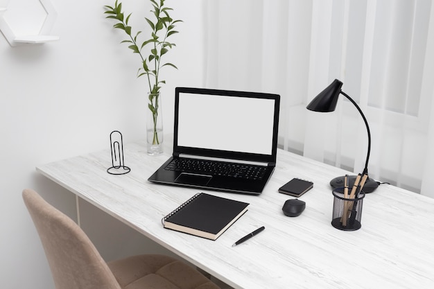 High angle minimalistic business desk concept