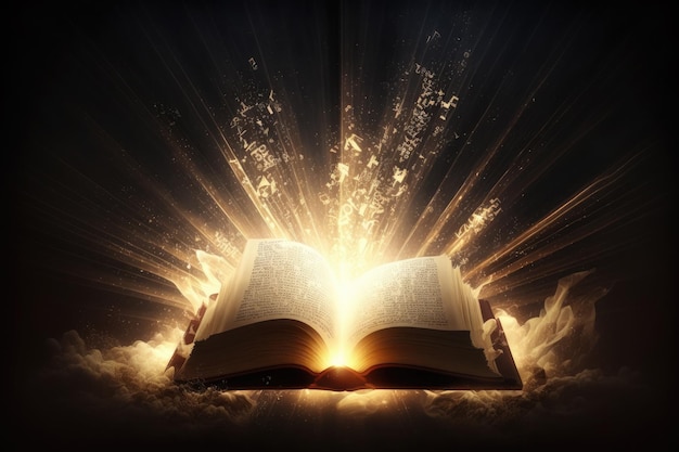 Free photo holy bible with rays of light coming out ai generative