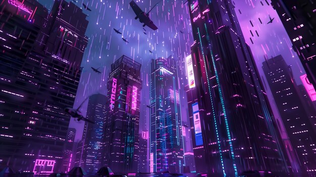 Illustration of rain in the futuristic city