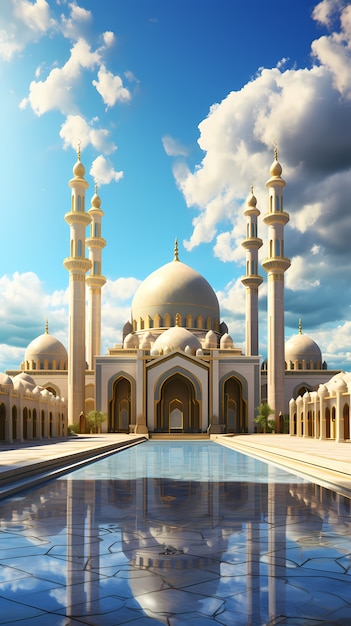 Бесплатное фото Сложное строительство мечети и архитектура с пейзажем неба и облаков
