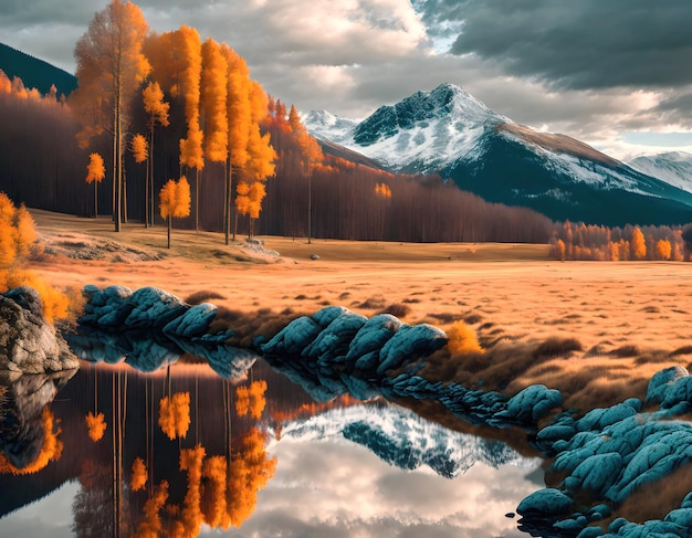 Бесплатное фото Пейзаж с горой и озером