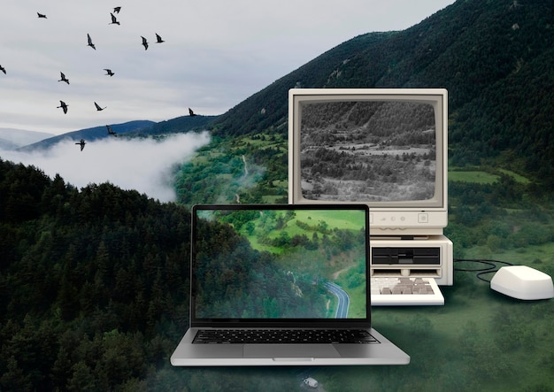 Бесплатное фото Ноутбук в природе