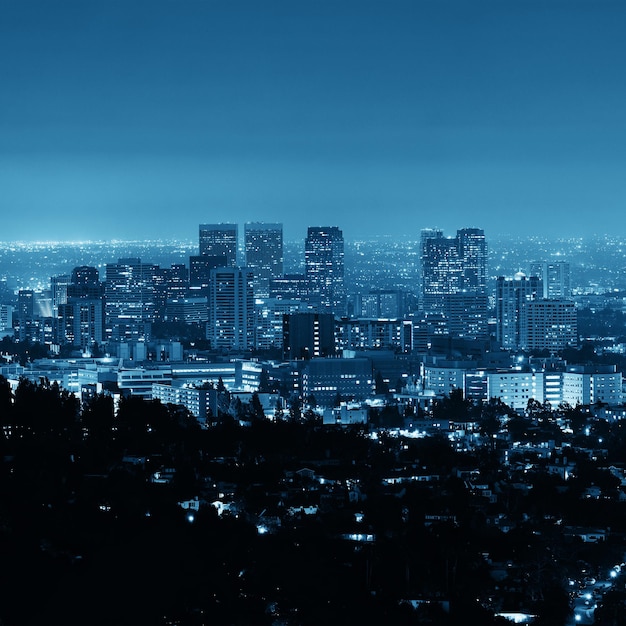 Los Angeles at night with urban buildings in Black and White
