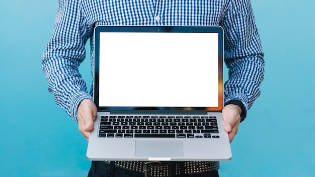 Free photo man with laptop screen template