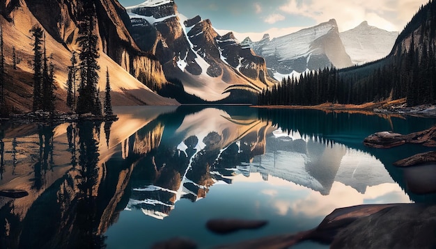 Бесплатное фото Величественный горный массив отражает природную красоту на рассвете, созданную искусственным интеллектом