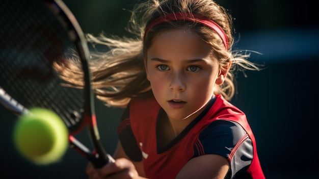 Девушка среднего роста играет в теннис.