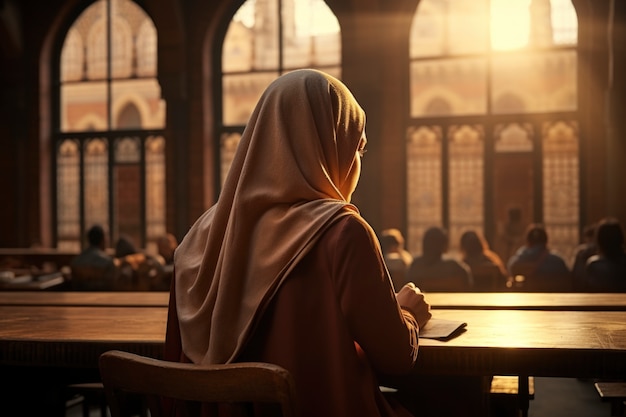 Medium shot islamic woman studying