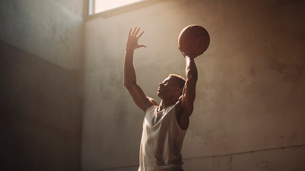 농구를 하는 중간 샷 남자