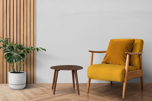 Foto gratuita interior design moderno del soggiorno di metà secolo con albero di monstera