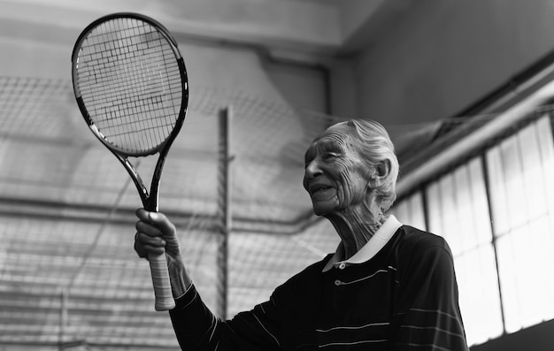 Free photo monochrome portrait of professional tennis player