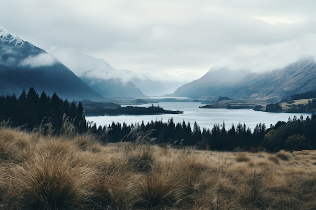 Бесплатное фото Горный природный ландшафт с озером