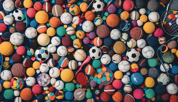 Free photo multi colored spheres of sport balls galore outdoors generated by ai