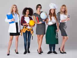 Free photo multi ethnic group of women with various occupations