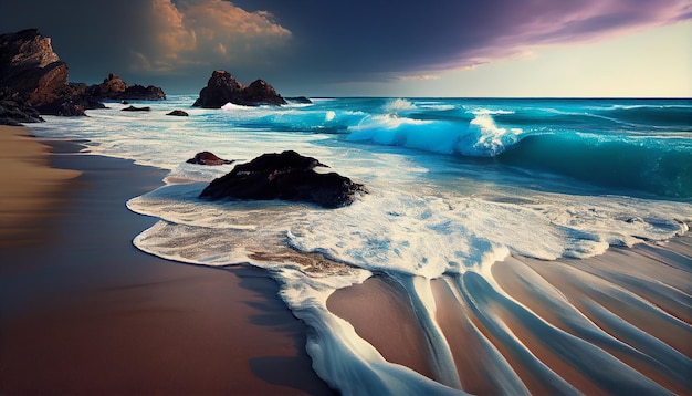 Бесплатное фото Красота природы у кромки воды, спокойные волны, генеративный ии