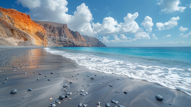 Бесплатное фото Природный пейзаж с черным песком на пляже