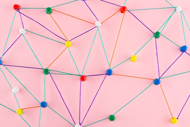 무료 사진 다채로운 스레드 평면도와 네트워크 개념
