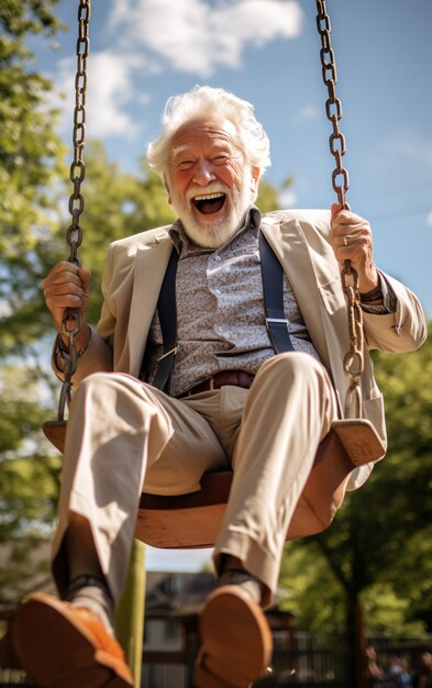 Old senior man having fun