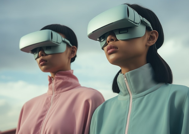 Бесплатное фото Люди в футуристических высокотехнологичных очках виртуальной реальности