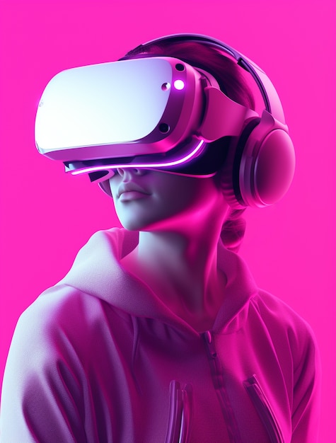 Бесплатное фото Человек, использующий футуристические гарнитуры виртуальной реальности для видеоигр