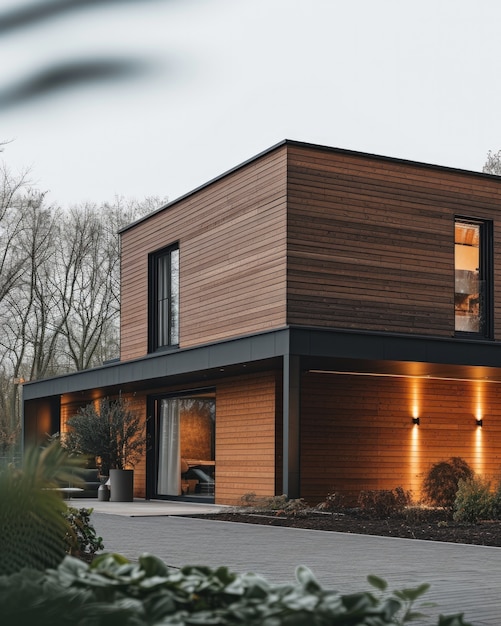 Бесплатное фото Фотореалистичный дом с деревянной архитектурой и древесной конструкцией