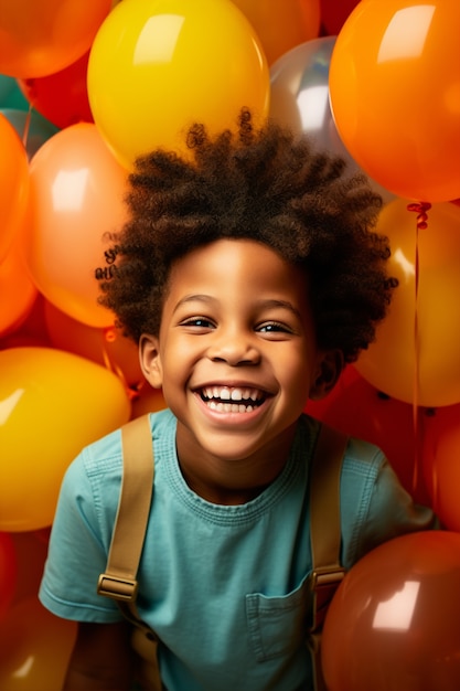 Portrait of young boy with balloons