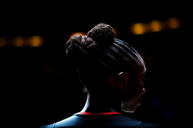 Портрет афроамериканской гимнастки, готовящейся к соревнованиям