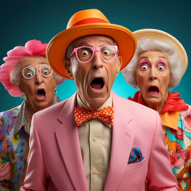 Portrait of funny grandparents dressed up
